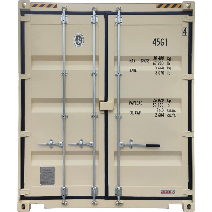 40' Single Trip (New), High Cube, Beige in Color with Forklift Pockets and Lockbox