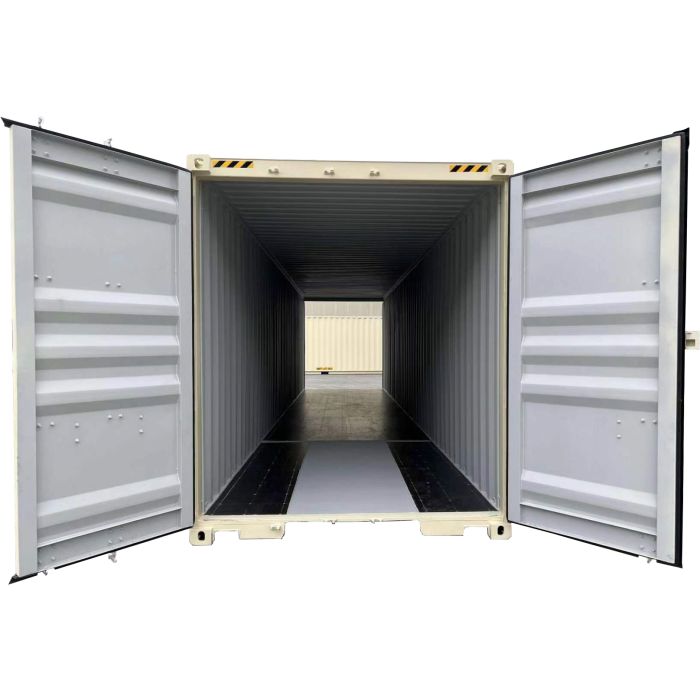 40' Single Trip (New), High Cube with Double Doors, Beige in Color with Forklift Pockets and Lockbox